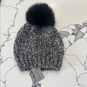 Kids Black and White Knit Pom-Pom Hat, One Size